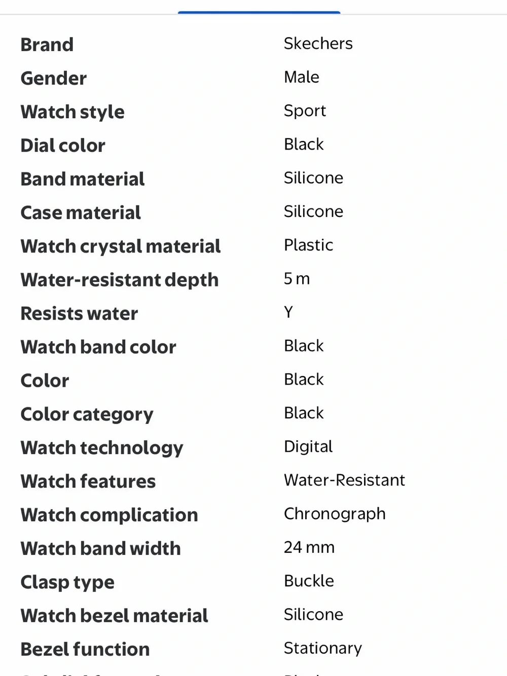 Skechers Black Digital Watch – WR50M Water-Resistant